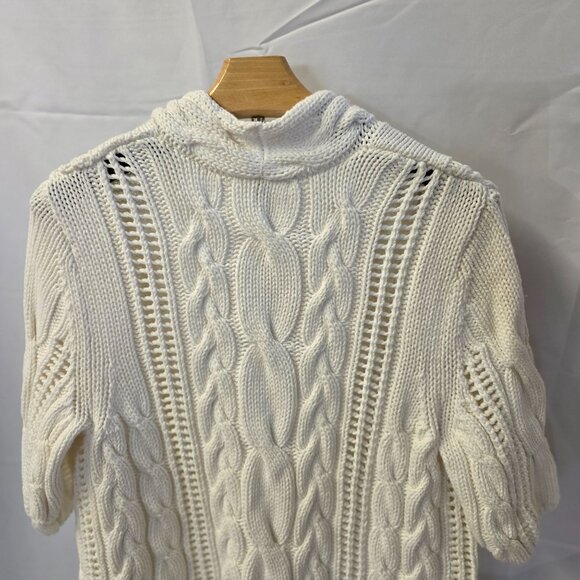 White Cable Knit Open Front Cardigan Sweater With Hood - Picture 3 of 6